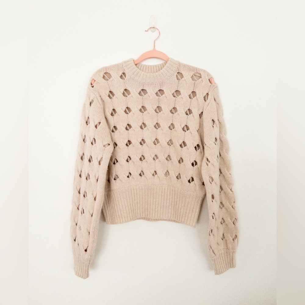 Stella Nova Open Stitch Sweater Anthropologie Wool Blend Cream Oat Size M - Picture 5 of 11